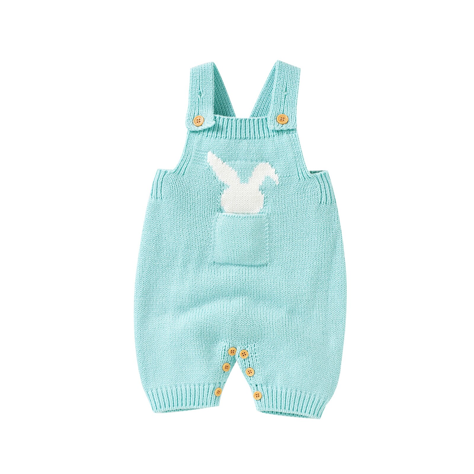 Oster-strickoverall für babys und kleinkinder, ärmellos, mit hasenmuster und vordertasche: Blau / 6m