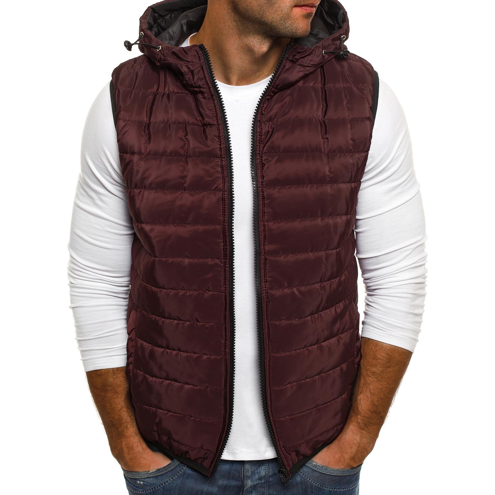 ZOGAA Parka gilets hommes printemps hiver sans manches vestes hommes gilet à capuche gilet manteaux décontractés Parkas surdimensionné: Bourgogne / L