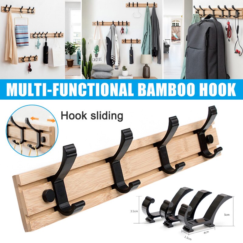 Bamboe Kapstok Muur Gemonteerde Haken Eenvoudige Hanger Slaapkamer Muur Rack Met Beweegbare Haken Tt-Best