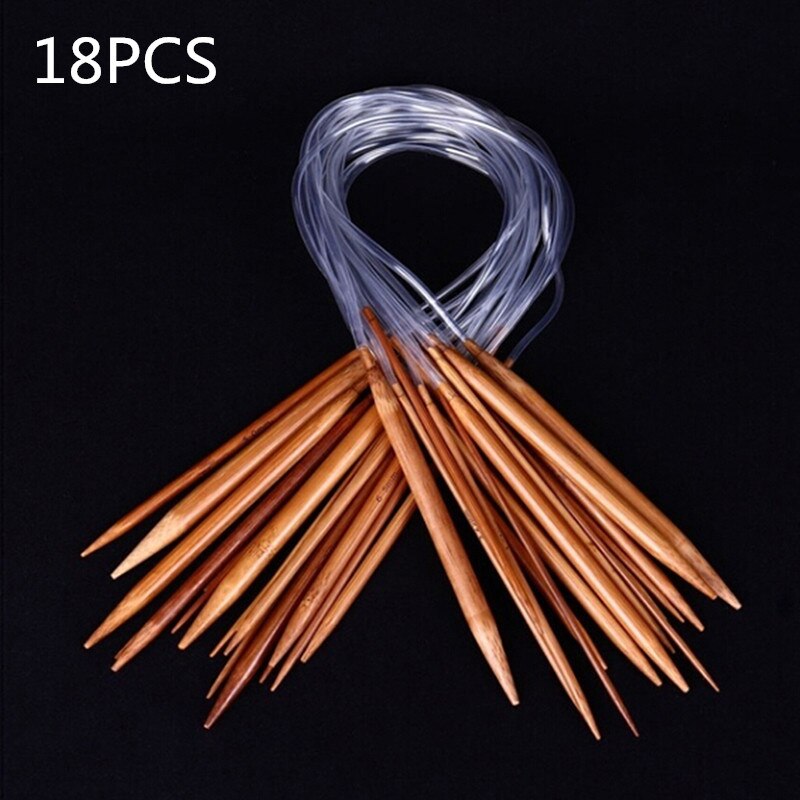 18 pcs/Set 40cm Circular Wood Knitting Needles Crochet Needle Set Wooden Tube Knitting Needles Sewing Tools: 18PCS