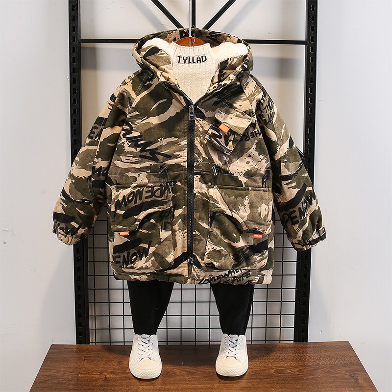 Neue Winter Jacke Jungen Baby Camouflage dicke Koreanische baumwolle gefütterte Kinder Mäntel Kinder Winter Jacke BT033: Gelb / 8T