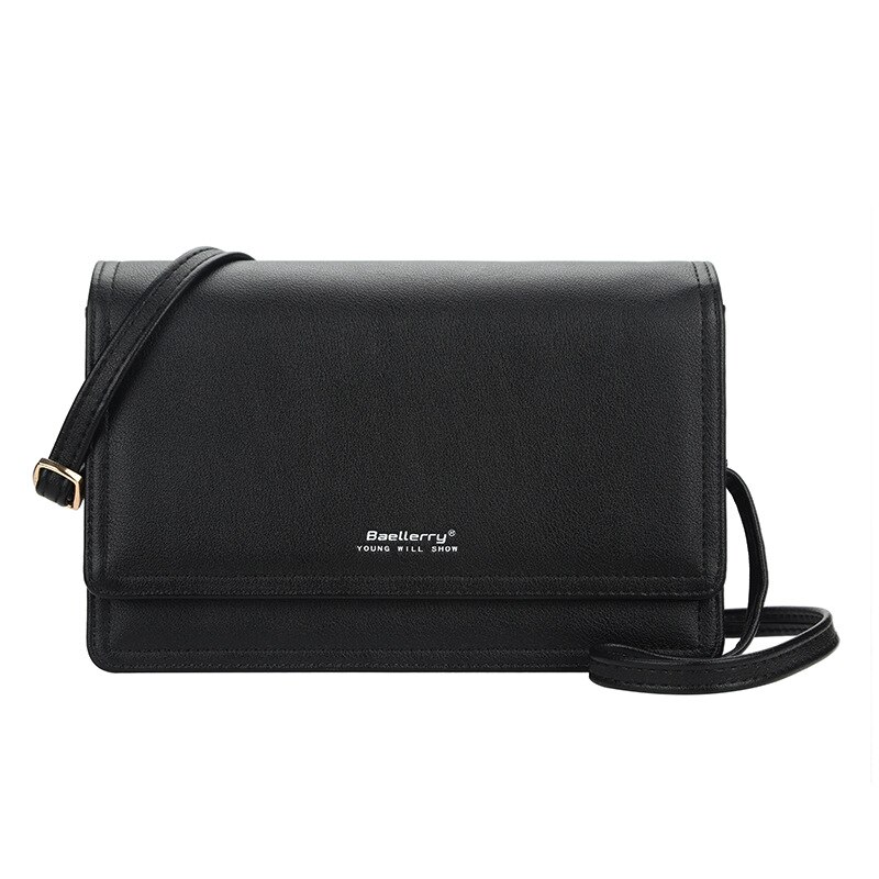 Damen-umhängetasche in unifarbe mit großem fassungsvermöGen, weiches leder, multifunktionale crossbody-geldbörse: Schwarz