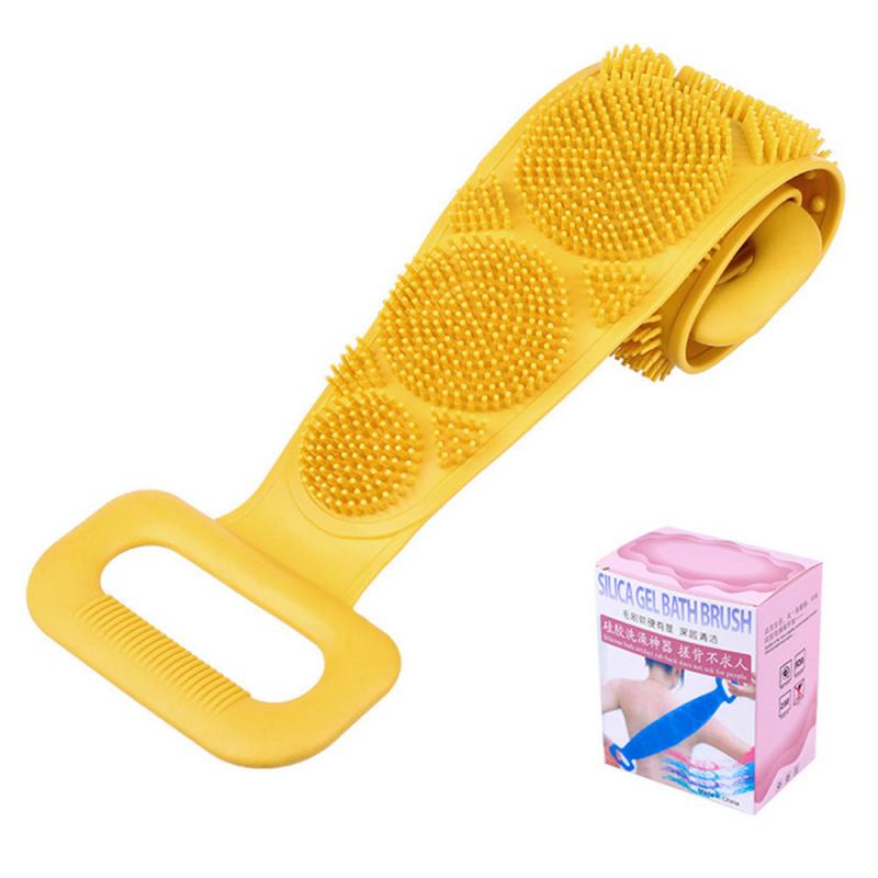 Toalla de fregado de silicona larga, cepillo para masajes de baño, Spa para frotar el barro, herramienta de exfoliación corporal, 8 estilos a elegir: yellow