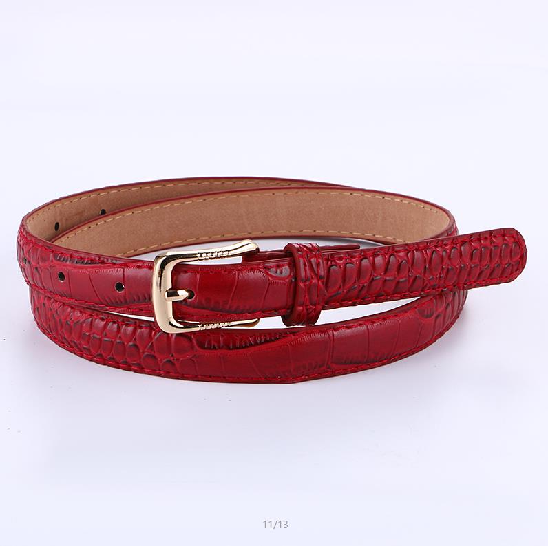 Bra kvinna pu läder skinny belt tunna midjeband remmar smala krokodil mönster bälten pin spänne bälte lady jean student