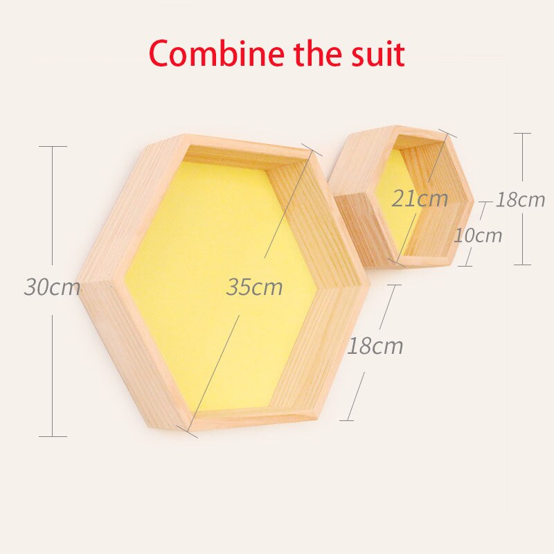 Kleurrijke Moderne Massief Houten Muur Decoratie Rack Wanddecoratie Creatieve Display Rack Honingraat Hexagon Rack: YELLOW