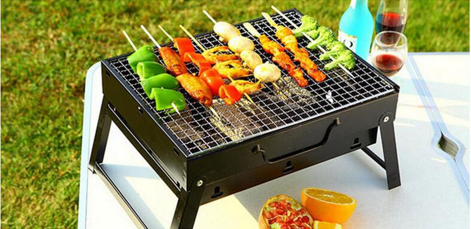 bbq grill 35*27*20cm Picnic BBQ Charcoal Grills for Barbecue & Sliver Outdoor Stainless steel Hiking Charcoal Camping Grill