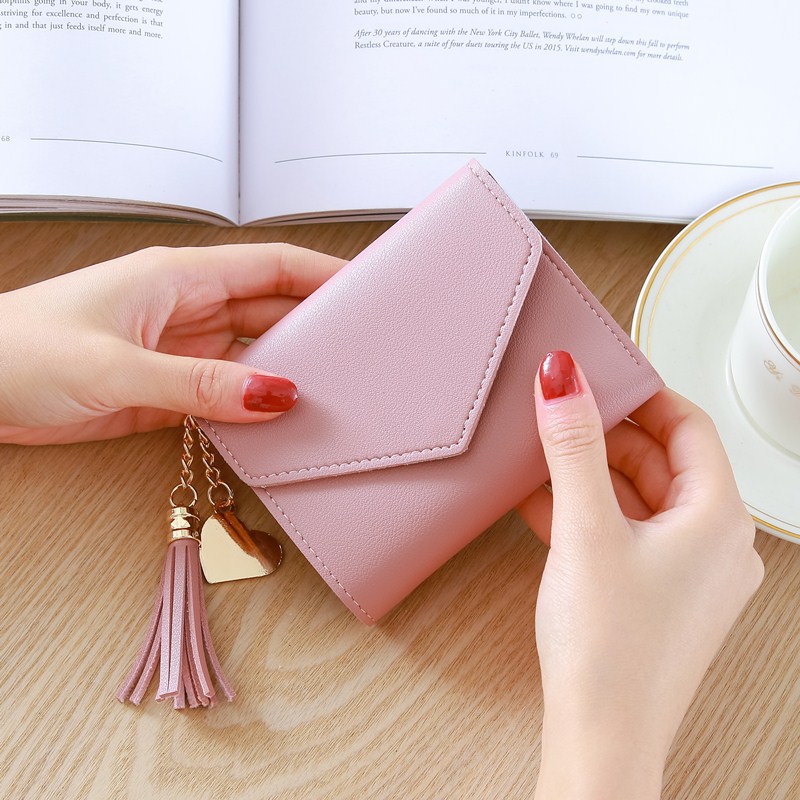 Women Wallets Long PU Clutch Bag Heart-shaped Pendant Simple Multi-function Lychee Pattern Women Wallet: Pink B