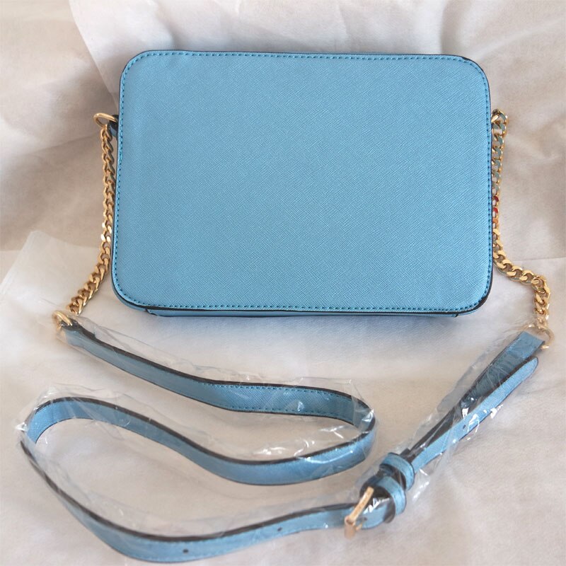 Bolso cruzado pequeño de piel sintética con patrón de Cruz cuadrada para mujer, Bolsa de cadena de mensajero para hombro: Lake Blue