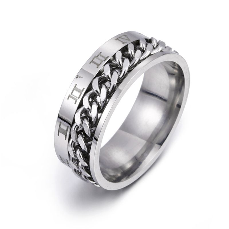 . EDC Finger Fidget Spinner Stainless Steel Chain Rotatable Ring Men Classical Rome Digital Power Sense: Silver Size 10