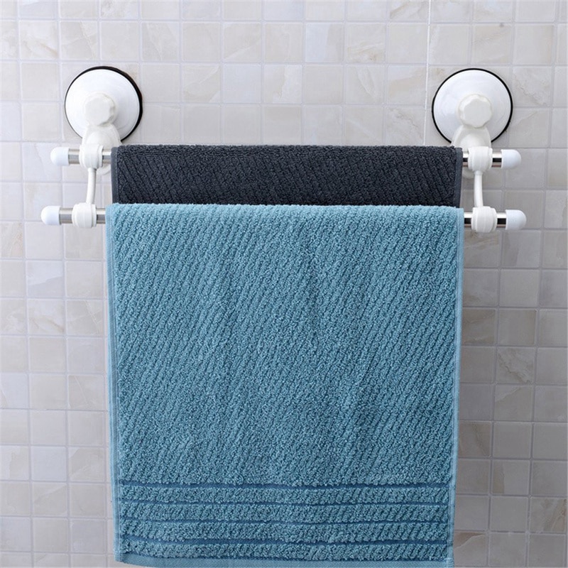 18.5 Inch Double Bars Suction Cup Towel Rail Holder Storage Racks Wall Mounted ABS Bathroom Organizer Kitchen Hotel