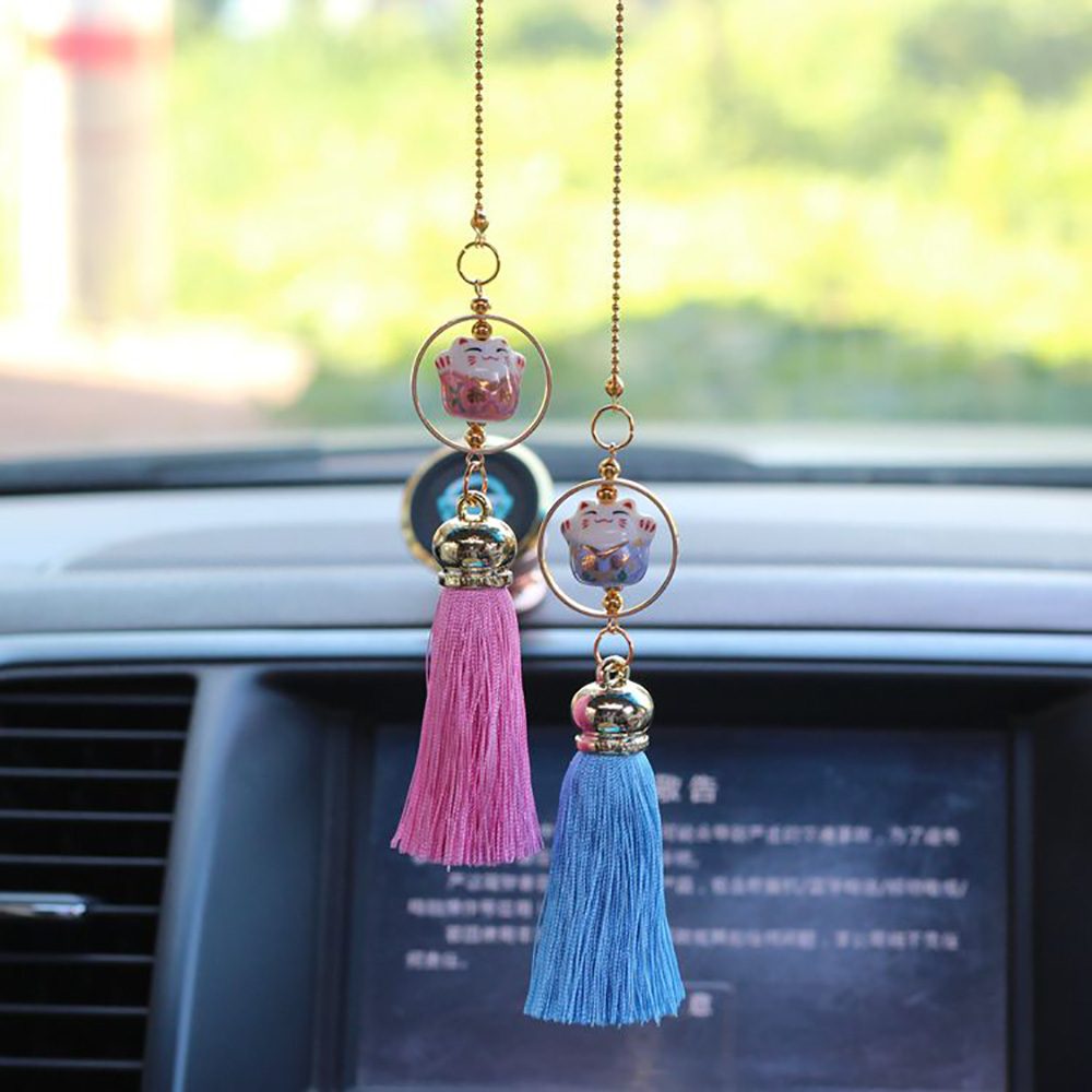 Colgante para coche, figura de gato de la suerte, borla de bendición, adorno automático, decoración de espejo retrovisor Interior automotriz, adorno colgante,
