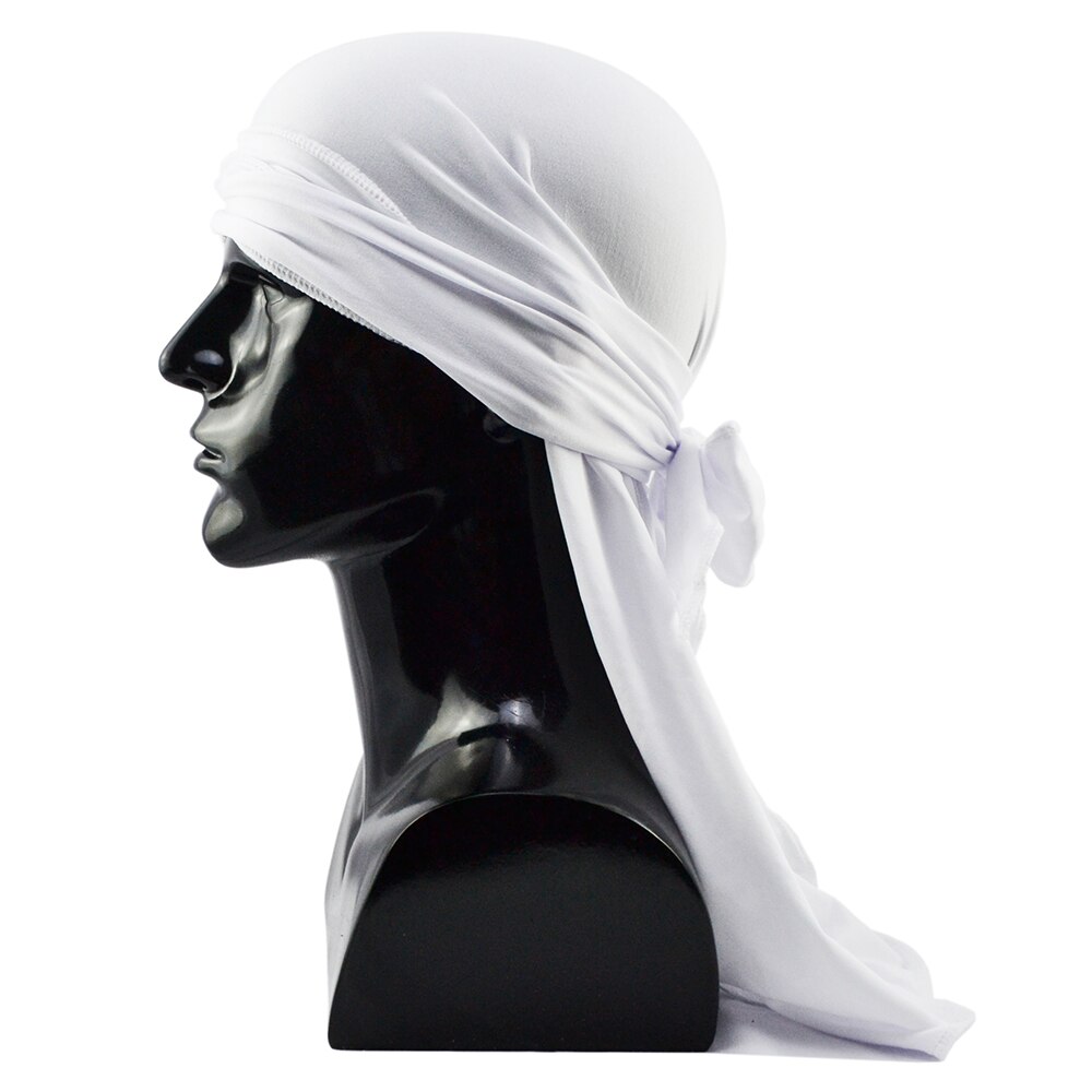 Helisopus hip hop tørklæde høj elasticitet slips lang hale kasket spandex durag mænd hår tilbehør streetwear: Hvid