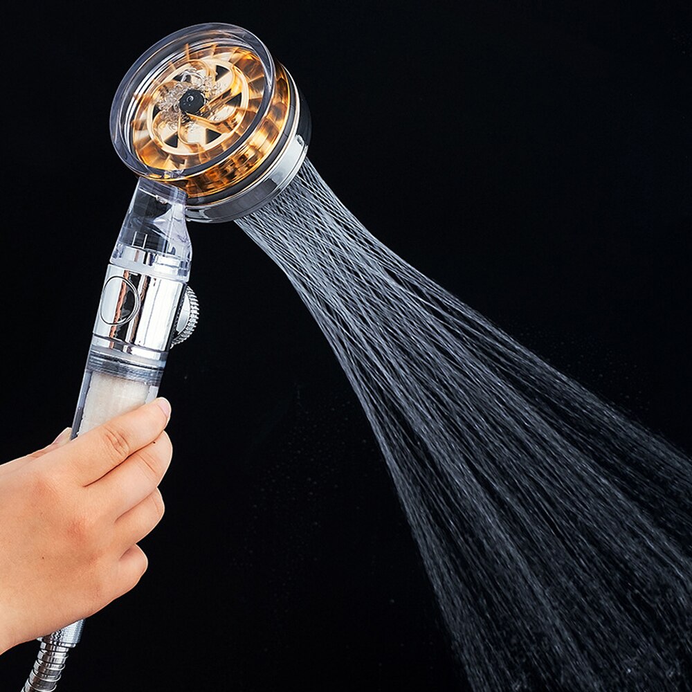 Zloog ABS Bathroom Handheld Shower Head with Stop Button Pressurized Turbo Nozzle Water Saving High Pressure Fan Shower Head
