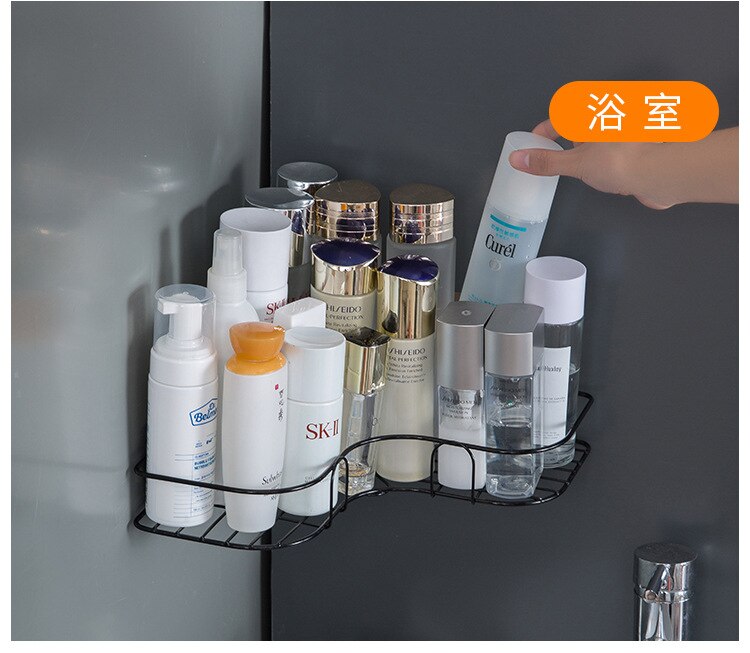 Home kitchen corner shelf bathroom corner triangle shelf bathroom perforated iron art storage shelf