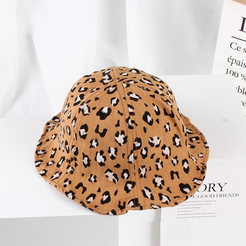 Vår sommar baby flickor solhatt tecknad leopardmönster bomull baby hatt barn pojkar hink hatt barn sol mössa: Kaffe