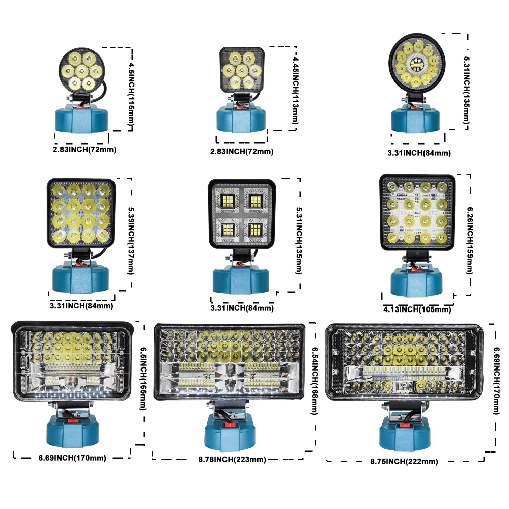 Kabelloses LED-Arbeitslicht, tragbares Baustellenlicht, Strahlerlampe, Flutlicht, Taschenlampe, passend für Makita 18 V Akku (keine Batterie)