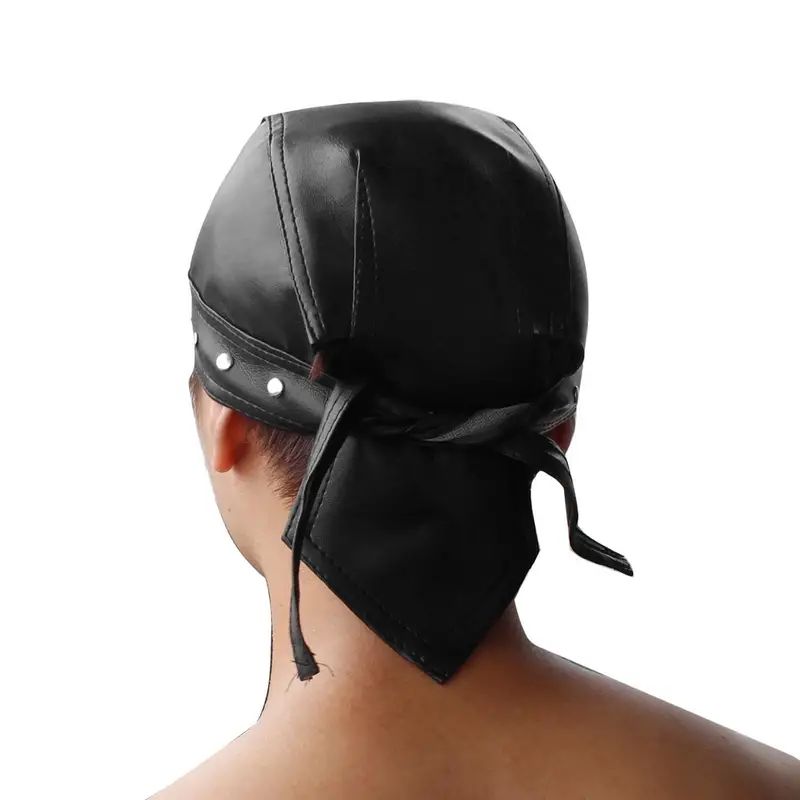 Casque de moto Bandana crâne en cuir noir – d'Halloween paresseux pour cosplay de motard urbain
