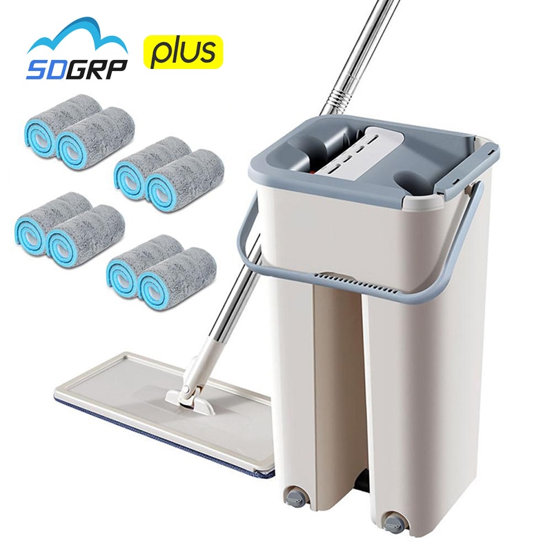 Magic Microfiber Cleaning Mops Free Hand Mop with Bucket Flat Squeeze Magic Automatic Home Kitchen Floor Cleaner