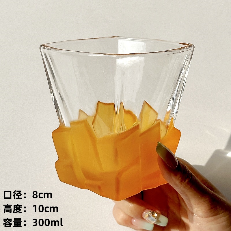 Space Gold Ice Cube Cup Artistic Sense Wine Glass Light Luxury Glass High-end Water Cup Whiskey Cup Juice Drink Cup: Orange