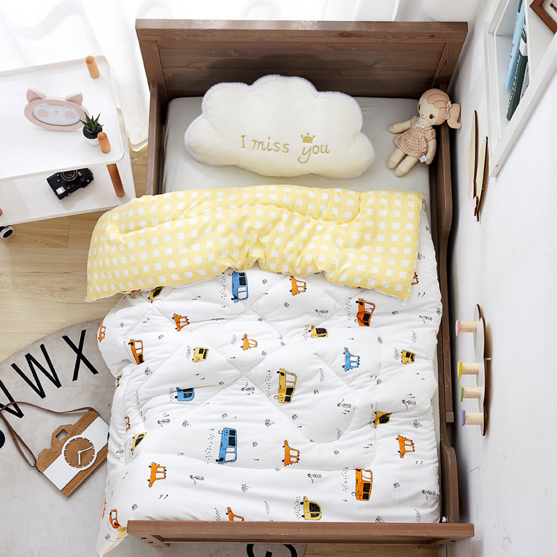 Baby Bed Quilt 120*150cm Toddler Bedding Sleeping Comfy Warm Blanket Kindergarten Boys Girl Cotton Blanket With Padding Core: bus stop