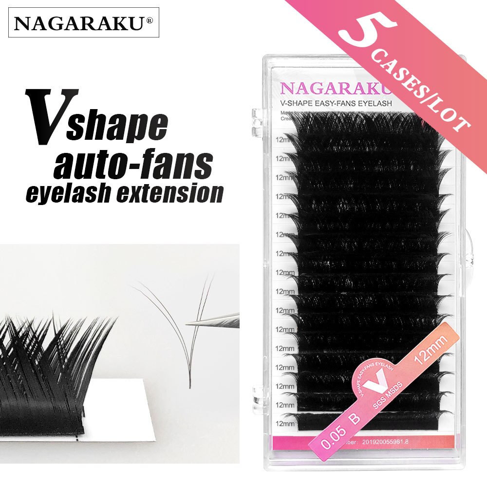 Nagaraku 5 etuier/parti makeup v shape auto-fans eyelash extension mega volume volume lashes 0.05mm easy-fans premium øjenvipper