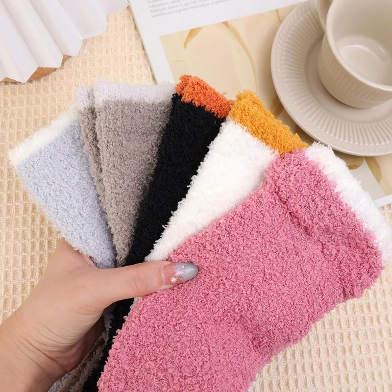 Winter Koraal Fleece Dij Hoge Sokken Vrouwen Pluche Warm Been Warmer Dij Kniebeschermers Kousen Effen Kleur Thuis Vloer Lange Sokkingen