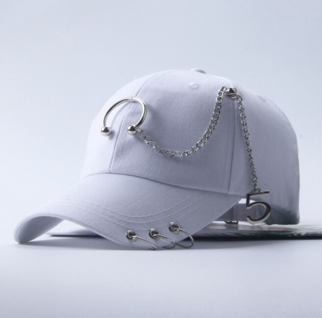 Adjustable Baseball Hat with Ring Outdoor Sports Sun Cap for Women Men Snapback Hat Chain Punk Hat Summer: 4