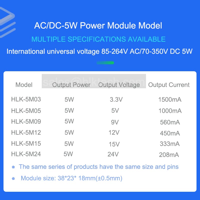 Hlk -5 m 05b 5 m 03 5 m 05 5 m 09 5 m 12 5 m 24 hei- link 110v 220v til 3.3v 5v 9v 12v 24v ce standard acdc-strømomformermodul hlk -5 m 05
