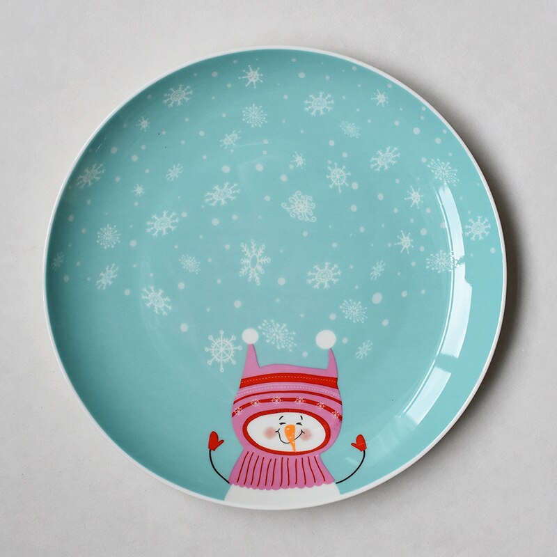 Christmas ceramic plate cartoon character hand-painted steak plate fruit snack home storage plate bone china Western plate: A