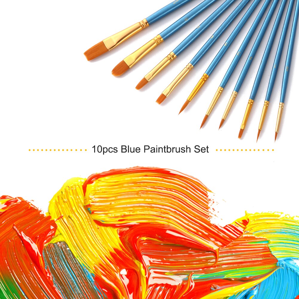 10pcs Paintbrush Set Art Paint Brushes Nylon Hair Wooden Handle for Acrylic Oil Gouache Face Nail Body Painting