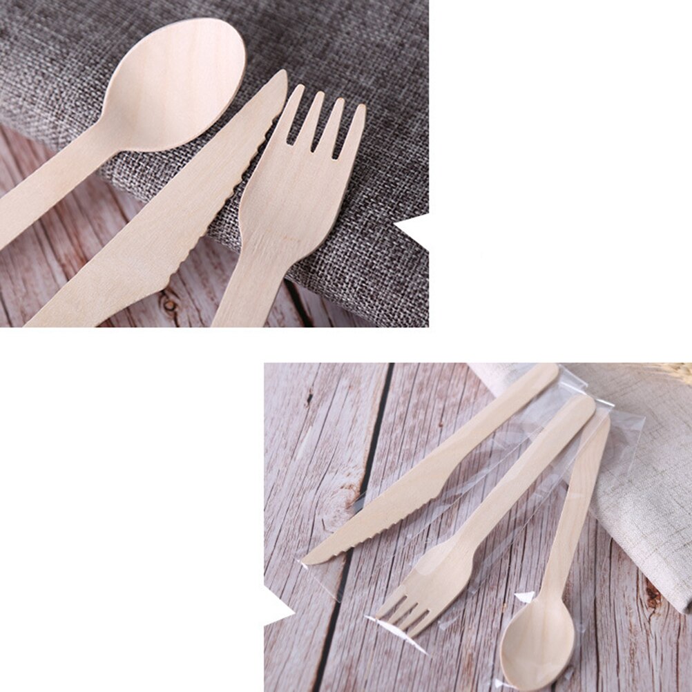 150pcs Disposable Dinnerware Set Wooden Knives Forks Spoons Eatting Tools For Restaurant Hotel Home Tableware