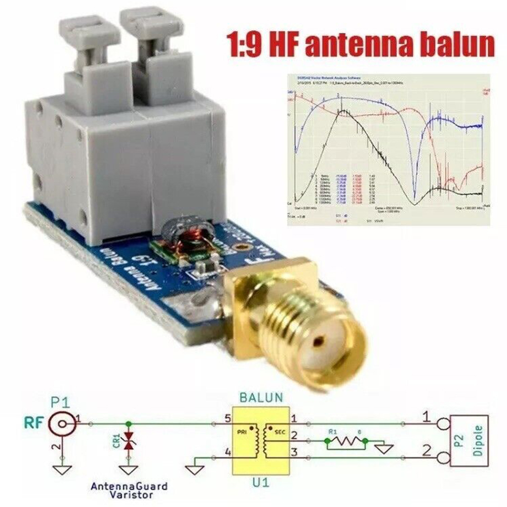 1/9 HF Antenne Balun RTL-SDR HF Antenne Balun 1:9 Lange Draad HF Antenne Ham Radio Dipool Voor SMA Module