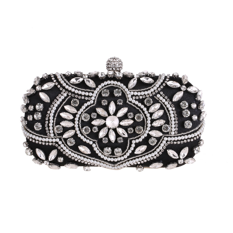 Women's Evening Clutch Bag Party Purse Luxury Wedding Clutch For Bridal Exquisite Crystal Ladies Handbag Apricot Silver Wallet: ZD1336Black