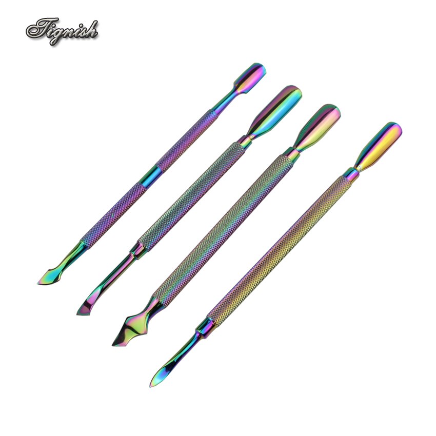 Tignish-1 Uds. De esmalte de uñas Camaleón de doble punta, empujador de cutículas de dedos, para manicura y manicura