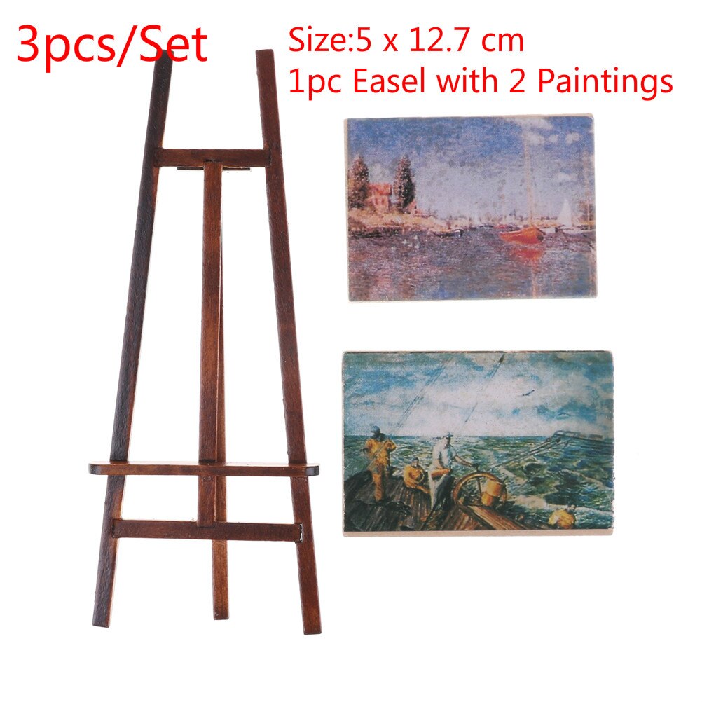 3 stk / sett kunstner staffeli stativ & 2 tremalerier bilde mini kunstner staffeli tre bryllup bordkort stativ vise holder dekorasjon: 5 x 12.7cm (3 stk)