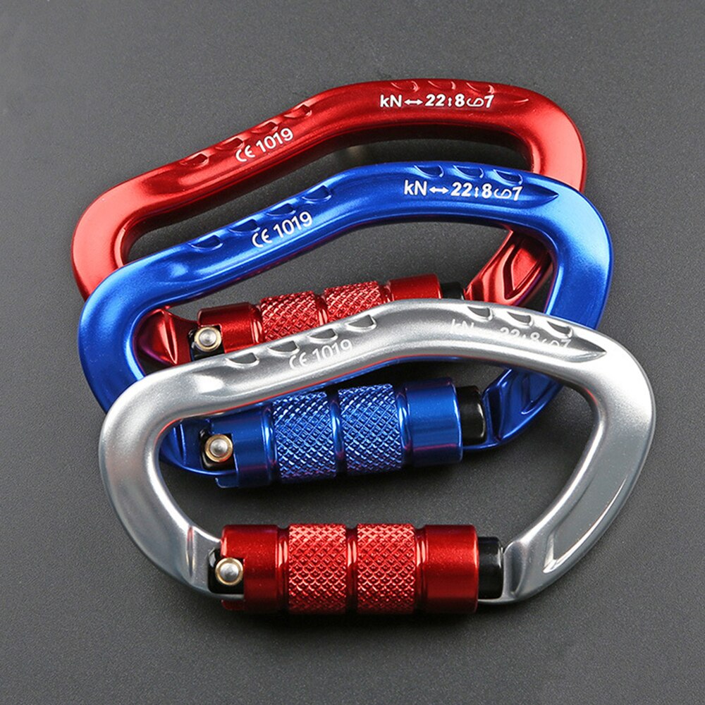 22KN D-Shaped Carabiner Lock Heavy Duty Aluminum Alloy Carabiner Spring-Loaded Gate Buckle Survival Equipment Lock Buckle