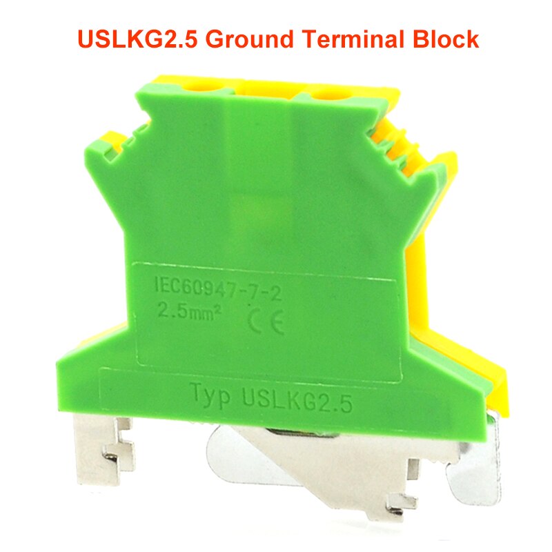 10/5Pcs Din Rail Schroef Aarding Terminal Blok USLKG2.5/3/5/6/10/16/35 Uk Morsettiera Geel Groen Grond Draad Connector Messing: USLKG2.5  (10Pcs)