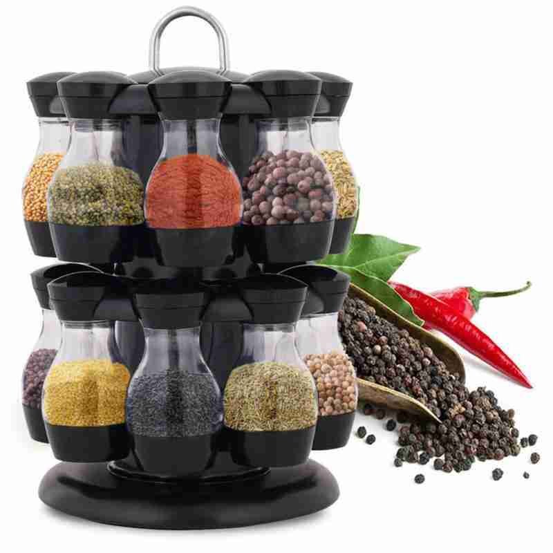 360 Rotating Condiment Set Spice Jar StorageBox HomeKitchen Cruet Rack 8/16pcs Seal Jar Coffee Sugar Condiment Container Bo H0C7