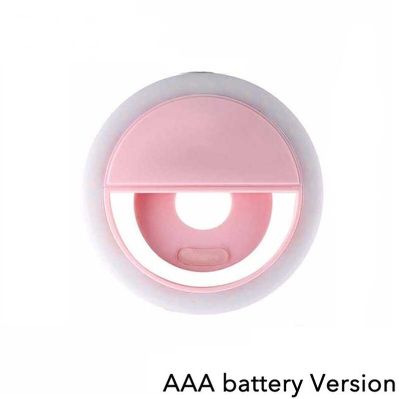 Selfie Ring Light Clip For iPhone Android Smartphone Portable 36 LED Rechargable Dry battery Lens Beauty Lamp Flashlight: pink AAA battery