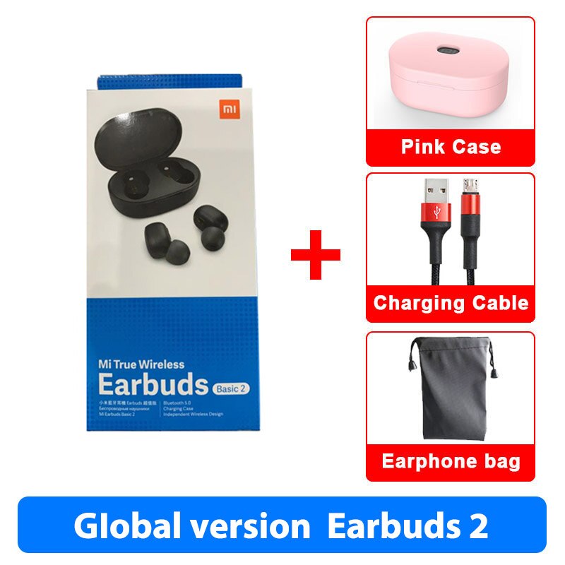 Global Version Xiaomi Redmi AirDots 2 Bluetooth5.0 Low Lag Mode TWS Bluetooth Earphone Headset BT5 True Wireless Stereo Auto: 2 GL Cable N Pink