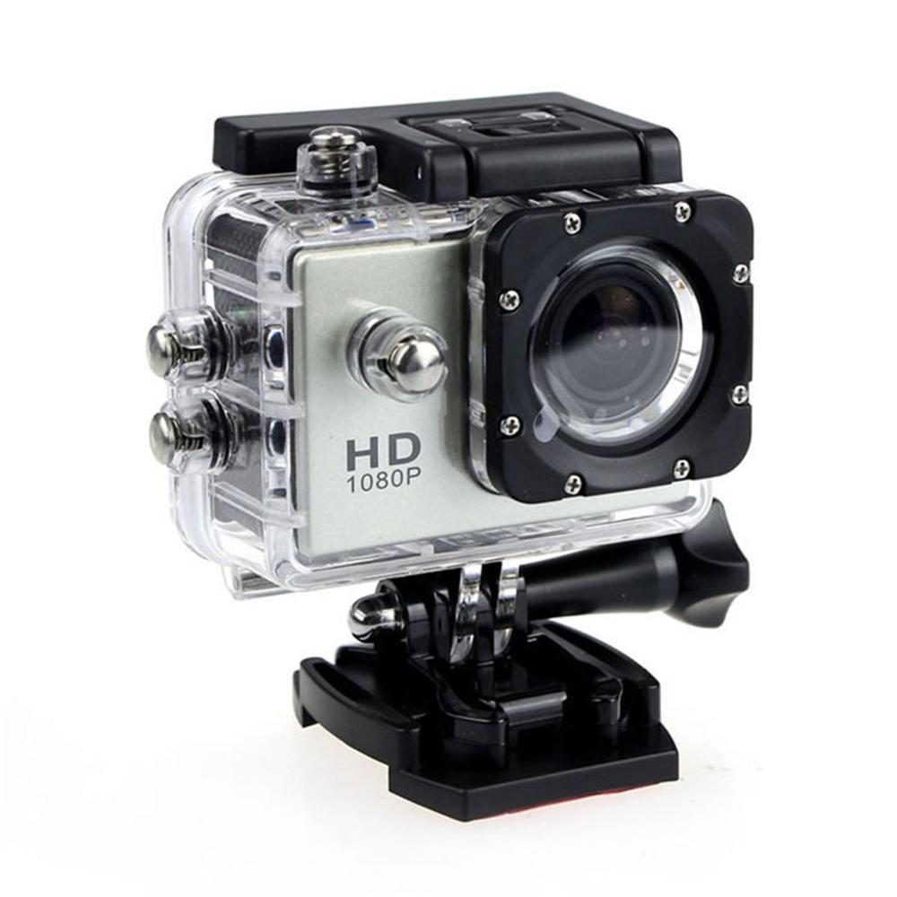 Udendørs mini sport action kamera ultra 30m 1080p undervands vandtæt hjelm videooptagelseskameraer sport cam: Sølv