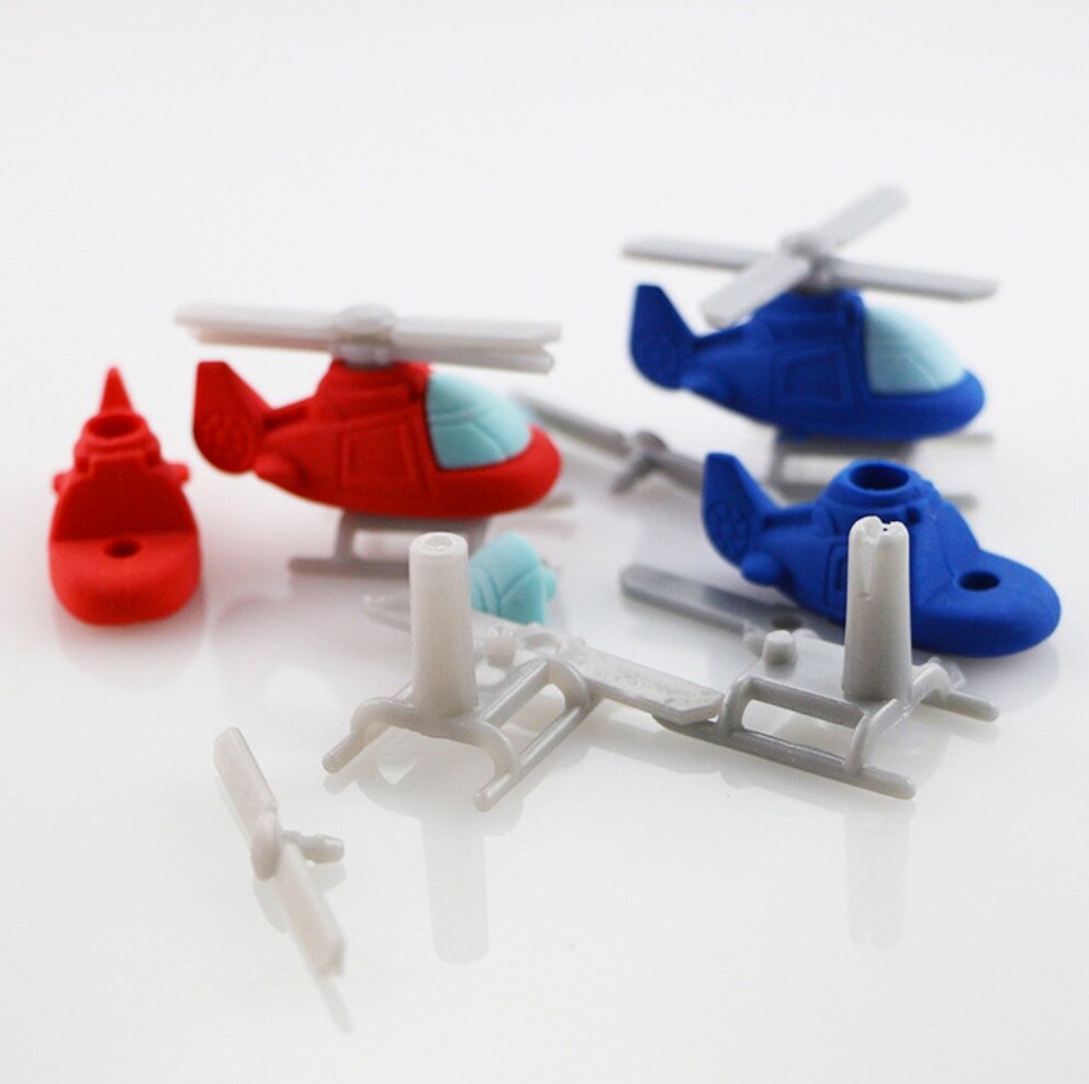 4Pcs rubber cartoon helicopter shape eraser assembly learning stationery primary school supplies