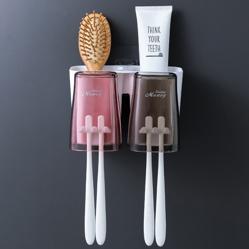 Ensemble de lavage de salle de bain-gratuit poinçonnage tenture murale brosse à dents rangement porte-brosse à dents bouche tasse brosse à dents support de verre