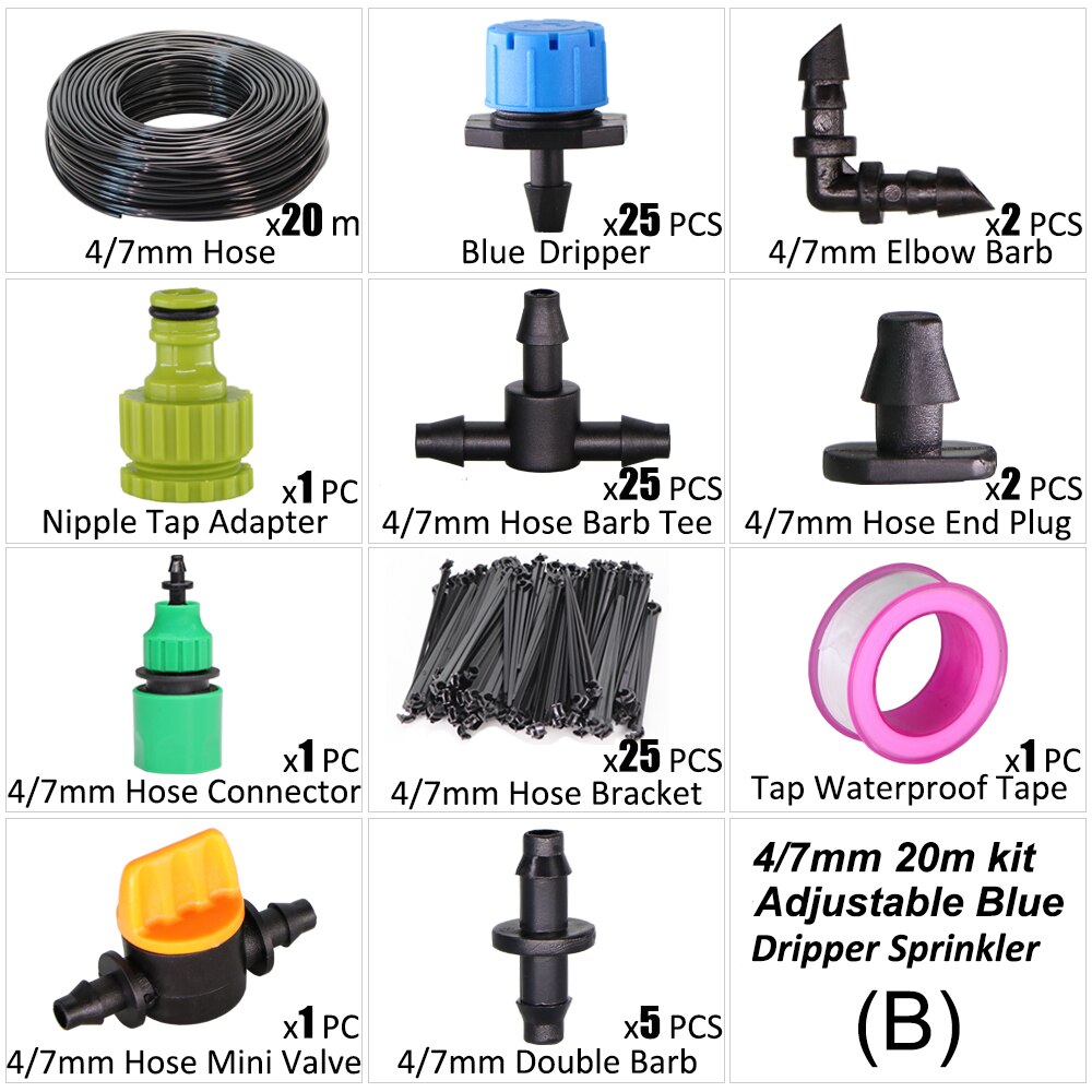 20m Garden Shower Drip Irrigation Sprayer System With Adjustable Watering Nozzle Sprinkler Mist Cooling Automatic Irrigation Kit: B