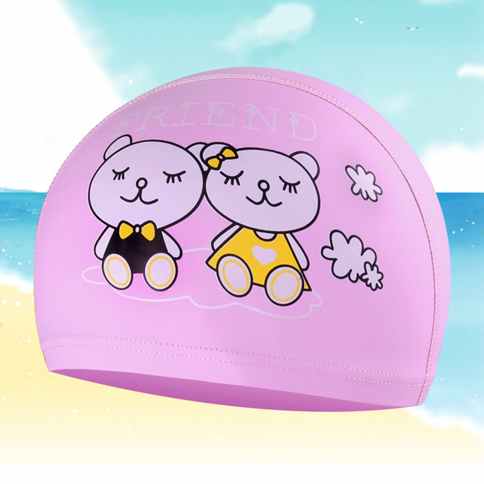 3D Swim Hat Stretchy Bathing Swimming Hat Teens Girls Boys Beach Cute Swim Age 2-12 Toddle Children Pool Ear Protector: Pink Bear