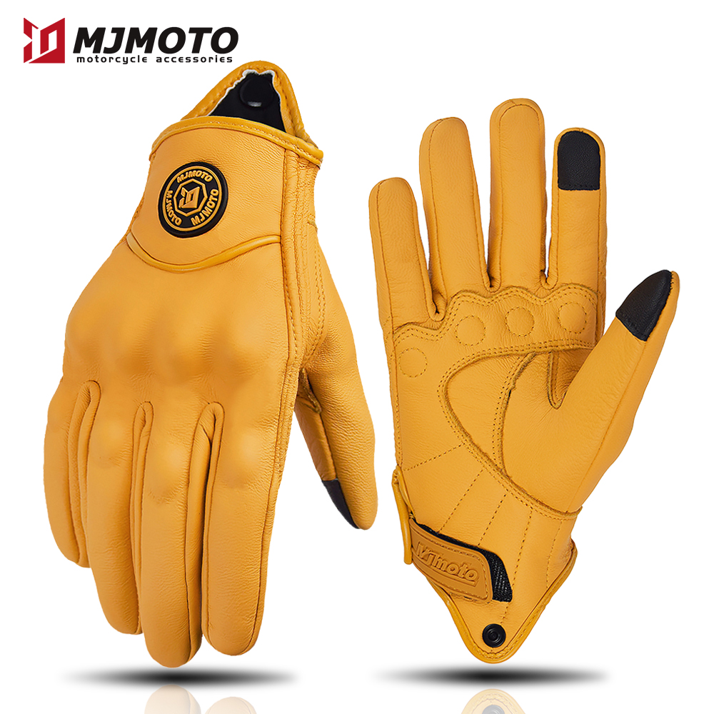 Klassische retro Leder Motorrad Handschuhe Sommer Tragen-Beständig Anti-Unterhose Männer Frauen Mountainbike Moto Radfahrer Fahrrad Zubehör: Armee Grün / M