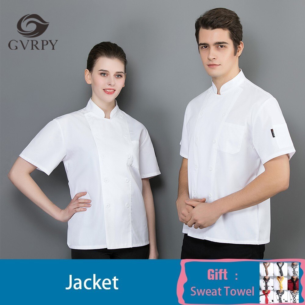 White Short Sleeve Kitchen Cooking Jacket Summer Food Service Restaurant Chef Uniform Cafe Hairdressers Salon Work Shirt Unisex