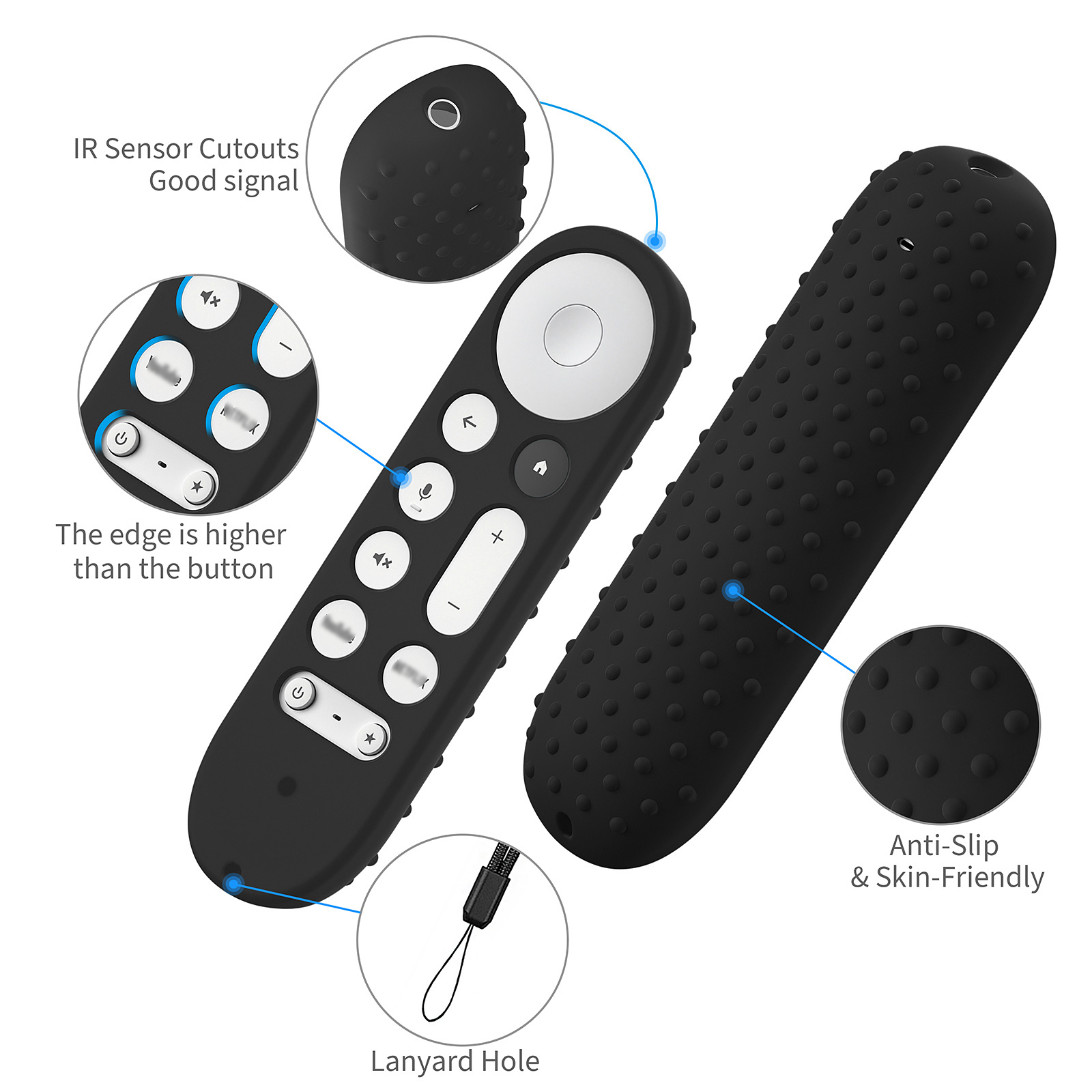 Silikonowe etui ochronne ze smyczą do Google TV Streamer 4K 2024 Voice Remote Control Anti-Slipping Protection Cover Shell