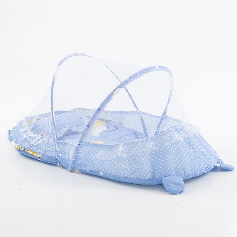 Lit pliable Portable pour bébés enfants | Moustiquaire à pois, avec fermeture éclair, tente, berceau, coussin de couchage, Portable, rose et bleu,