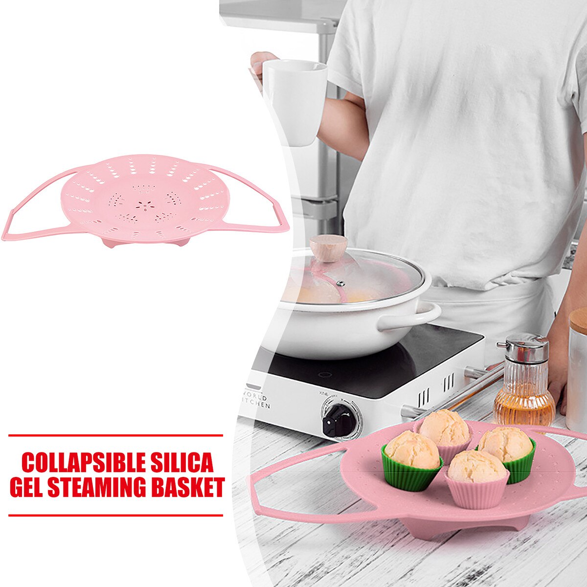 1PC Silicone légumes panier vapeur sans BPA Silicone idéal pour instantané pour la cuisson à la vapeur des aliments et légumes pliant Non-rayé